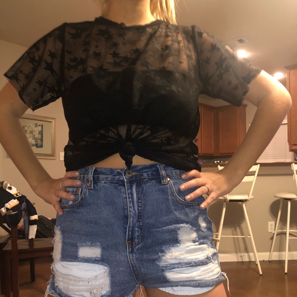 stars see thru black t shirt